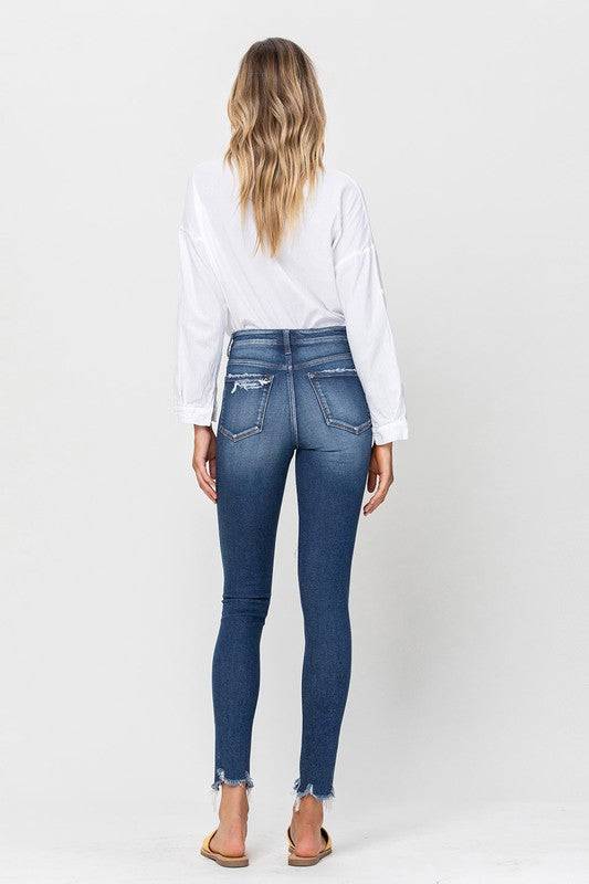 High Rise Patched Button Up Raw Hem Ankle Skinny Eye Candy Sensation
