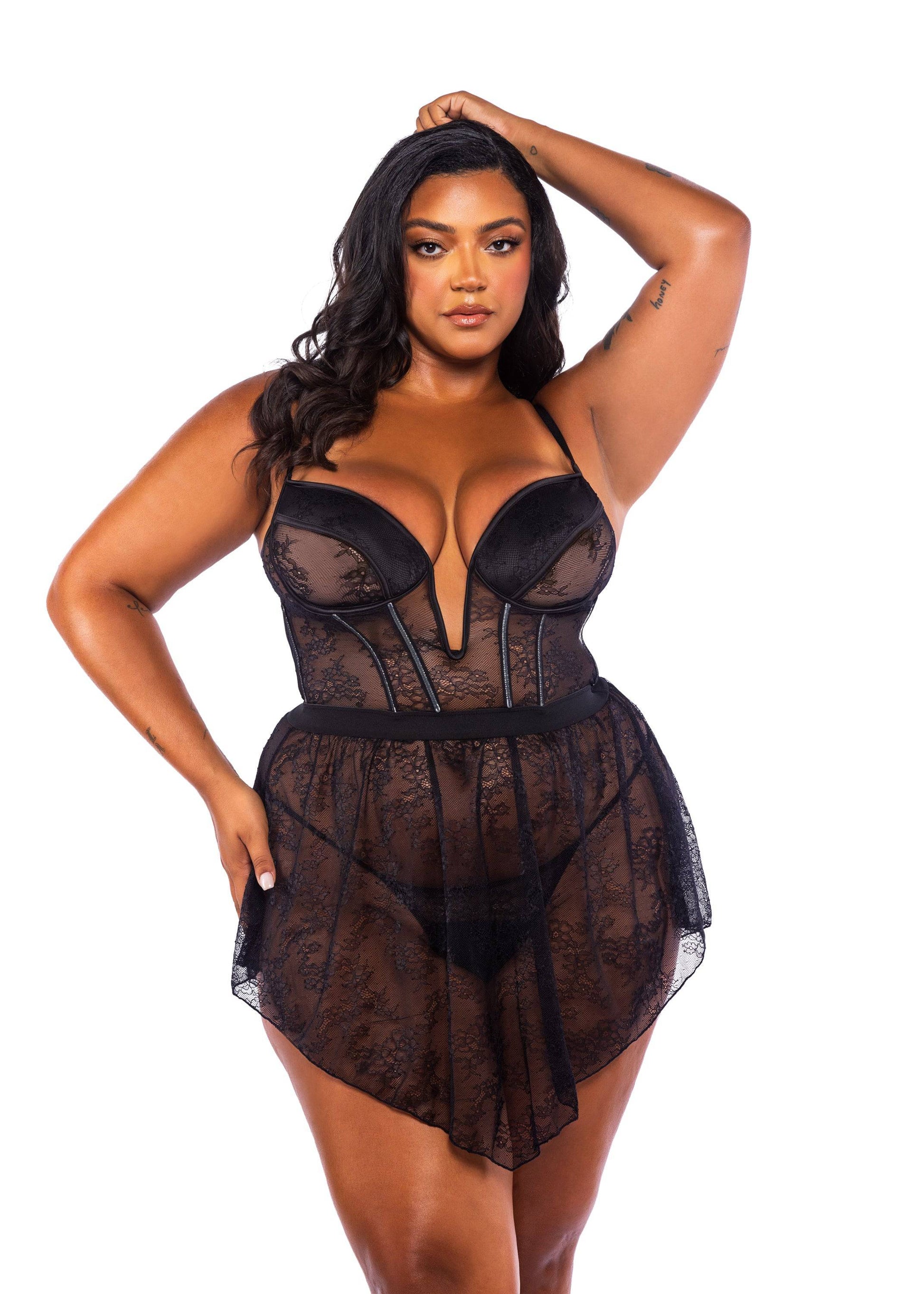 LI714 - Belle Noir 3-Piece Garter Skirt Set - Eye Candy Sensation