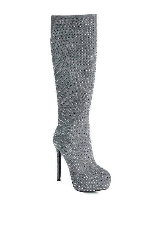 Nebula Rhinestone Embellished Stiletto Calf Boots Eye Candy Sensation