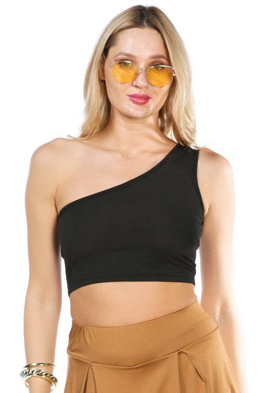 One Shoulder Knitted Crop Top Eye Candy Sensation