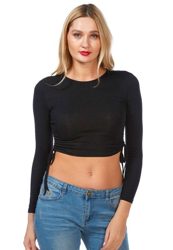 Ruched Side Drawstring Full Sleeve Top Eye Candy Sensation