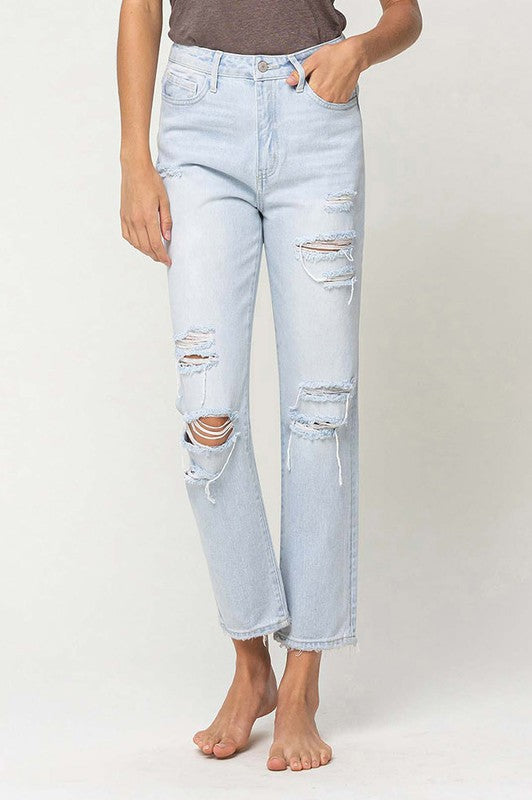 Super High Rise Distressed Crop Straight Jeans Eye Candy Sensation