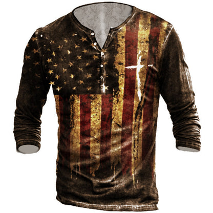 Motorcycle Rally Combat Skull Long Sleeved T Shirt Men's