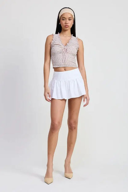 V NECK SLEEVELESSS RUCHED FLORAL TOP Emory Park