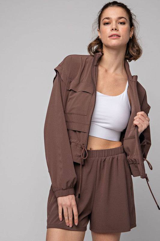 Crinkle Woven Cropped Jacket Rae Mode