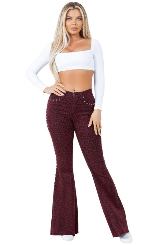 Leopard Studded Bell Bottom Pant - Eye Candy Sensation