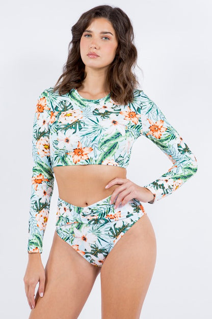 TWO PIECE FLORAL PRINTS LONG SELEEVES Mermaid Swimwear