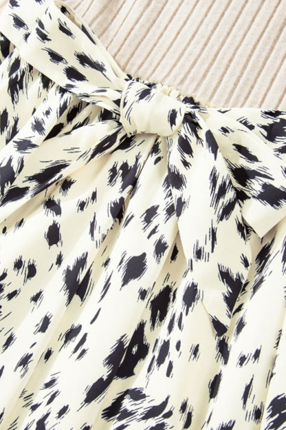 Printed Tie Waist Mock Neck Long Sleeve Dress Trendsi