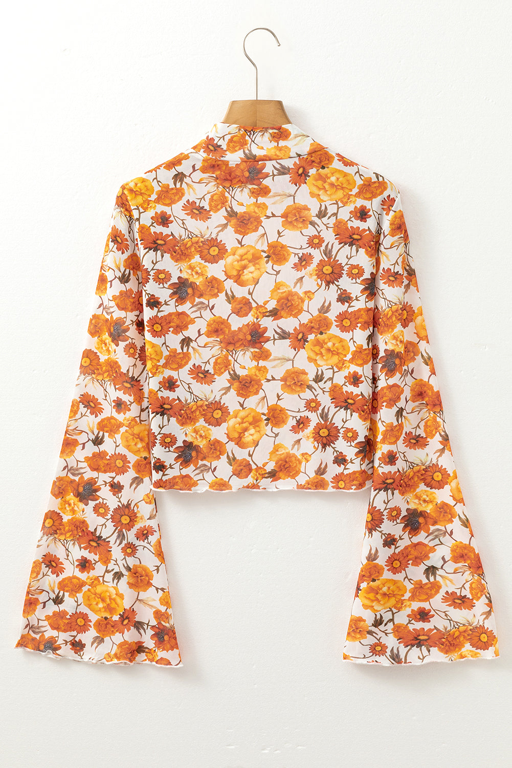 Printed Mock Neck Flare Sleeve Top Trendsi