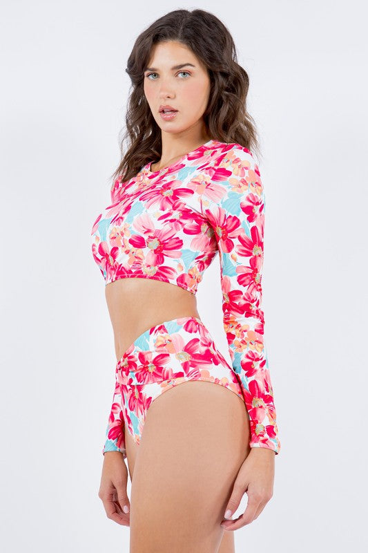 TWO PIECE FLORAL PRINTS LONG SELEEVES Mermaid Swimwear
