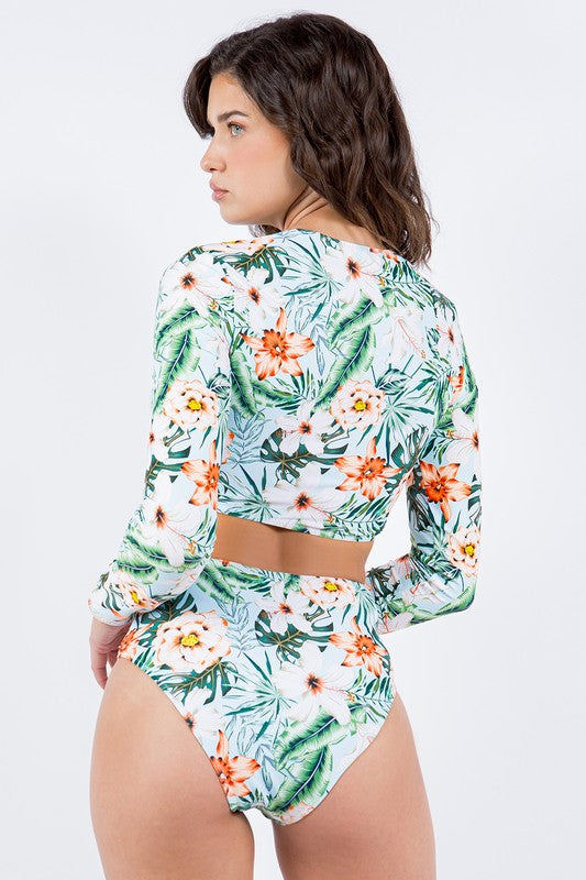 TWO PIECE FLORAL PRINTS LONG SELEEVES Mermaid Swimwear