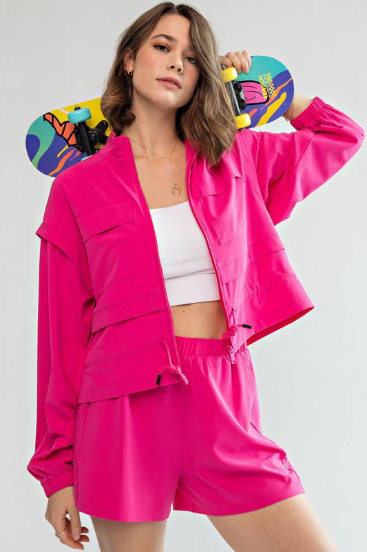 Crinkle Woven Cropped Jacket Rae Mode