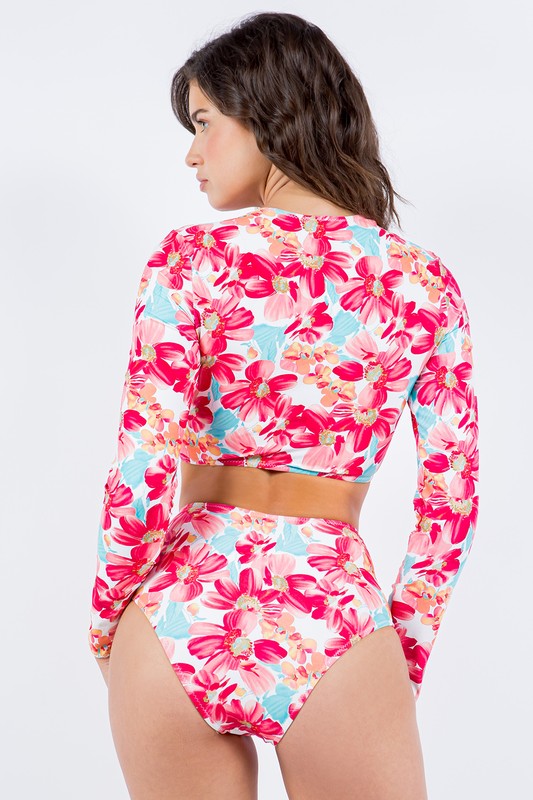 TWO PIECE FLORAL PRINTS LONG SELEEVES Mermaid Swimwear