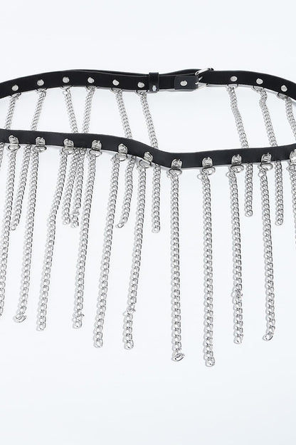 Fringed Chain PU Leather Belt Trendsi