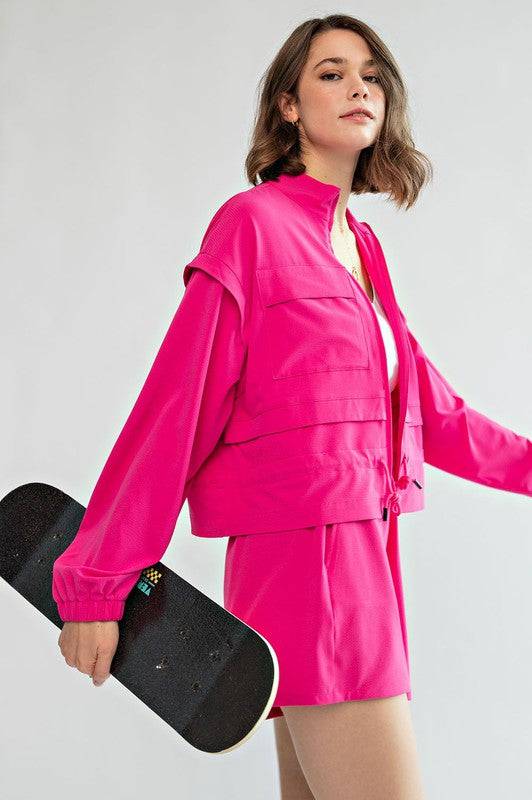 Crinkle Woven Cropped Jacket Rae Mode