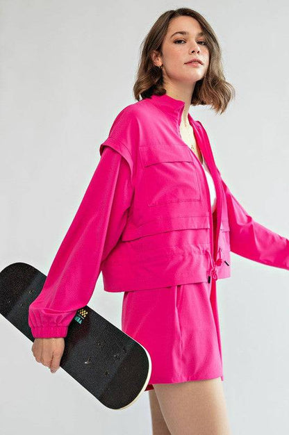 Crinkle Woven Cropped Jacket Rae Mode