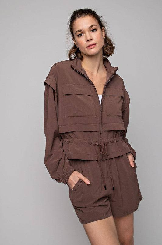 Crinkle Woven Cropped Jacket Rae Mode