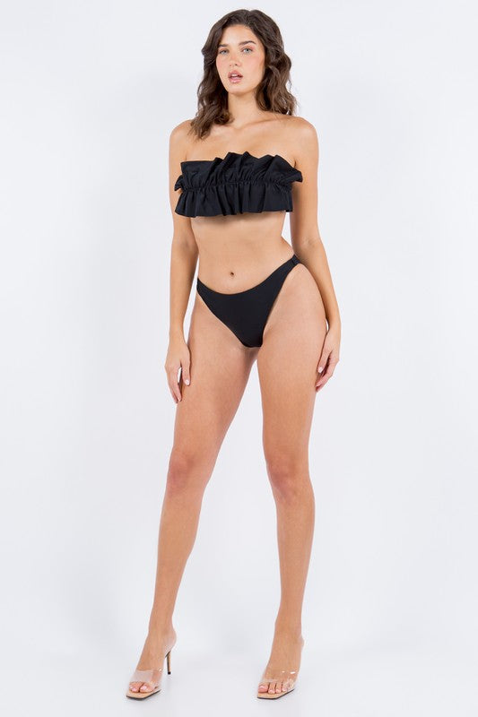 TWO PIECE TUBE TOP WITH RUCHED RUFFLE BIKINI Mermaid Swimwear