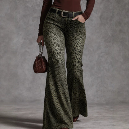 Women's Retro Leopard-Print High-Waisted Flare Pants