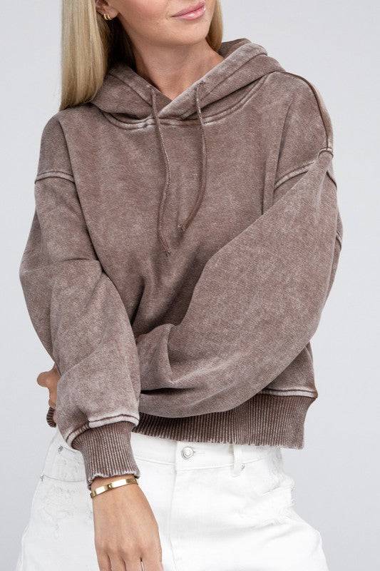 Acid Wash Fleece Hoodie ZENANA