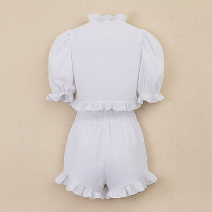 Women's Ruffled Linen-Blend Cropped Blouse & Shorts Set