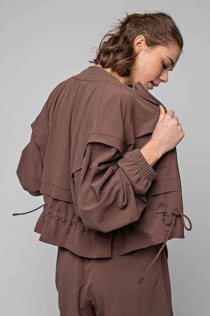 Crinkle Woven Cropped Jacket Rae Mode