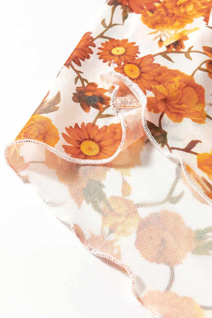Printed Mock Neck Flare Sleeve Top Trendsi