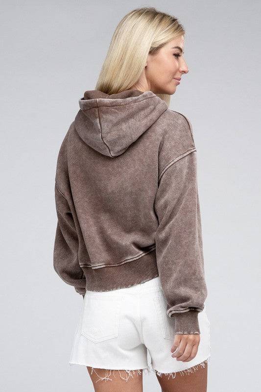 Acid Wash Fleece Hoodie ZENANA