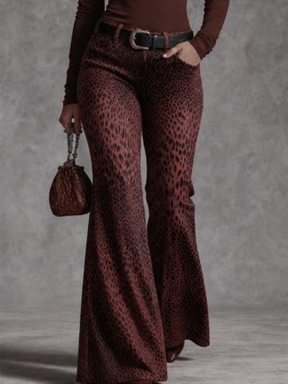 Women's Retro Leopard-Print High-Waisted Flare Pants