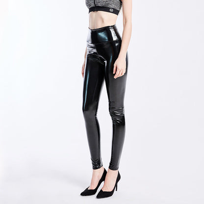 High-elastic Base Leggings With A Glossy Glue-coated Finish For Women