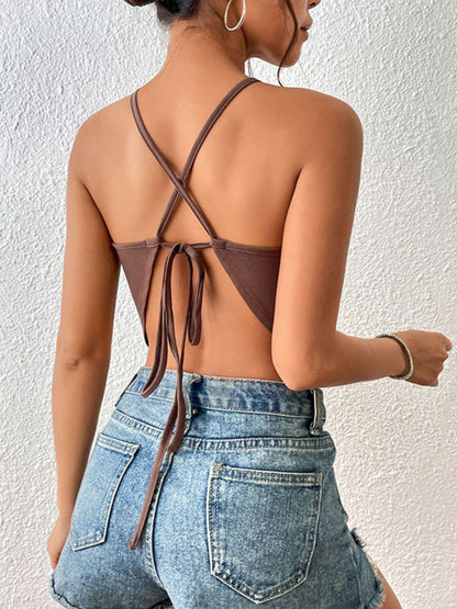 Perfee Crisscross Tie Back Slit Sleeveless Top Trendsi