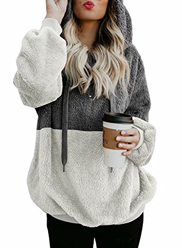 Dokotoo Womens Fashion Hoodies Casual Cozy Soft Warm Chunky Ladies Color Block Hoodies Winter Fuzzy Sweatshirt Loose Sherpa Pullover Outerwear with Pockets Medium
