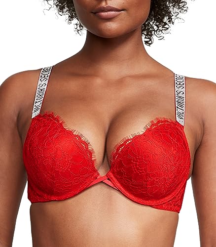 Victoria's Secret Bombshell Shine Strap Push Up Bra, Add 2 Cups, Moderate Coverage, Plunge Neckline, Lace, Bras for Women, Very Sexy Collection