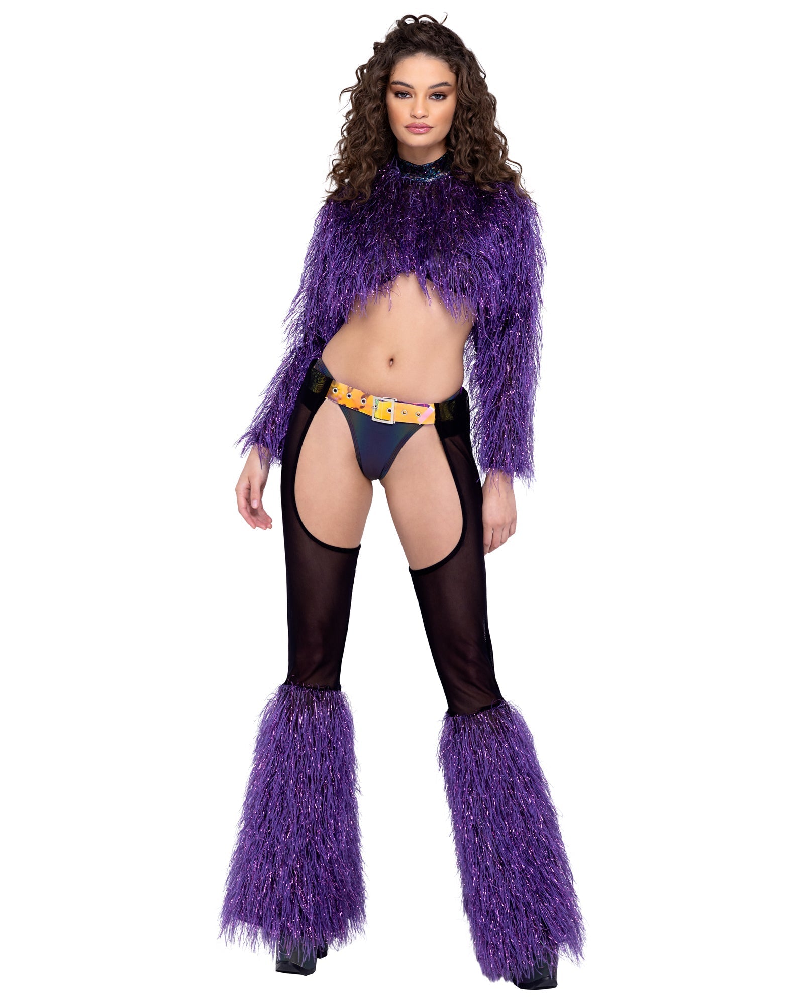 6248 - Sheer Chaps with Faux Fur Bell & Belt Eye Candy Sensation